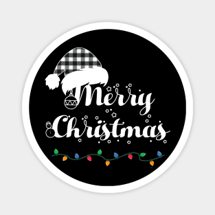 Merry Christmas Lights Santa Hat With White Plaid Xmas Holiday Magnet